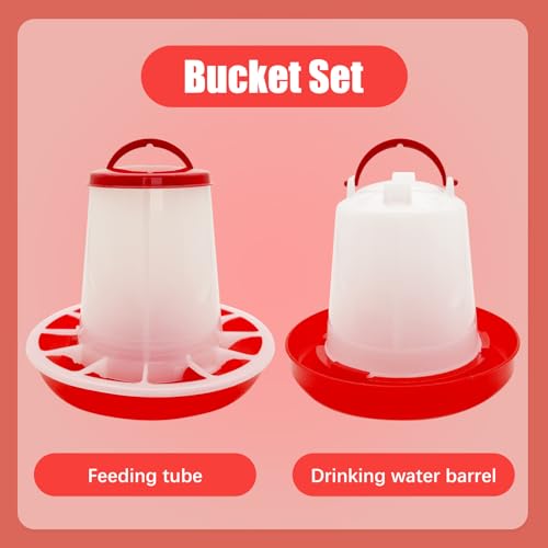 Chicken Feeder and Waterer Set, Chick Poultry Feeding Equipment Kit Automatic Feeding and Watering for Baby Turkey Guinea Fowl Quail Pigeons Ducks(2.2lb+1L)