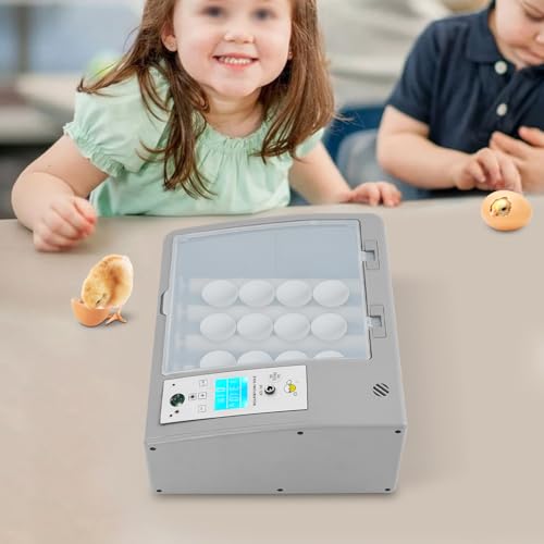 Egg Incubator, 16-Egg Incubator with Temperature Control and Humidity Control, Household Egg Incubator with Automatic Egg Turning and LED Display, Digital Poultry Hatcher for Chicken Duck Quail