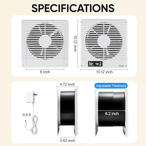 2PCS 8" Room to Room Fan with Remote, 320CFM Through Wall Air Transfer Fan with Temperature Control, Reversible Airflow Design, 10 Speeds, Quiet Balance Exhaust Vent for Bedroom, Laundry, Kitchen - color: 2PCS