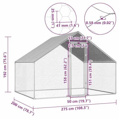 Large Chicken Coop Cage with Lockable Wheels, 9x9x6.3ft Outdoor Poultry Hen House Run with Weather-Resistant PE Roof and Wire Sidewalls for Backyard, Silver and Gray