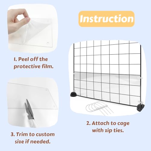 12 Pcs Cage Guard 13.8"x4.7" with Zip Ties Scatter Guard Clear Cage Liner Flexible Side Lining for Rabbit Guinea Pig C&C Metal Wire Playpen - size: 13.8" x 4.7" (12 PCS)