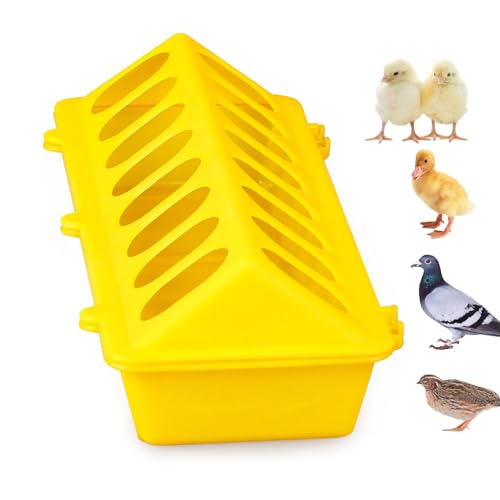 Flip Top Chick Feeder Trough Plastic Flip Top Bird Small Poultry Feeder Chicken Pigeon Duck Quail Feeder Waterer Small Chicken Feeders No Waste No Mess (Yellow) - color: Yellow