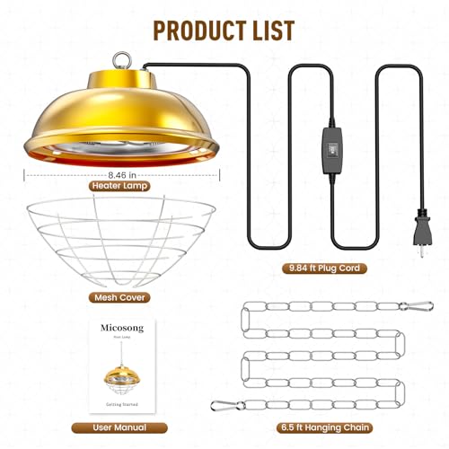 300 Watt Heat Lamp for Chicken Coop, Hanging Chicken Coop Heater, Carbon Fiber Bulb Waterproof Coop Heater with 2 Heating Levels, Chicken Warmer Lamp for Indoor Poultry Pet House Livestock Greenhouse - size: Small Coop Heater