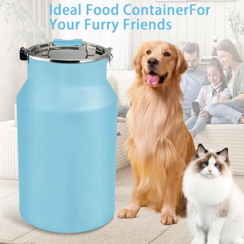 Dog-Cat Food Storage Container 40 lb/38 Qt Large Pet Food Bin with Airtight Lid, 304 Stainless Steel Construction & Scoop Included, Durable Metal Dog Food Storage for Dogs & Cats, Blue