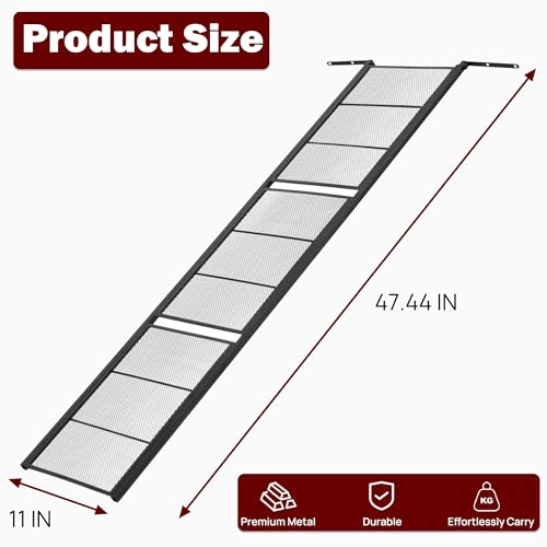 Chicken Coop Ramp 47.4″L,Metal Chicken Coop Accessories and Ladder for Henhouse Backyard or Farm with Length Adjustable Coop Ramps for Feet Problem or Cannot Fly Chickens Sturdy Black