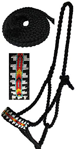 Nylon Horse Western Rope Braided Halter Lead w/Beaded Noseband 606RT13 - color: Black Red White