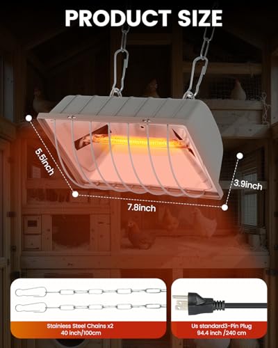 300W Dual-Mode Heat Lamp for Chickens - Long-Lasting Chicken Coop Heater & Chick Brooder Kit Companion, Safe Design with 7.87ft Cord for Poultry, Ducks, and Other Livestock - size: 300W-7.8"x 5.5"x 3.9"