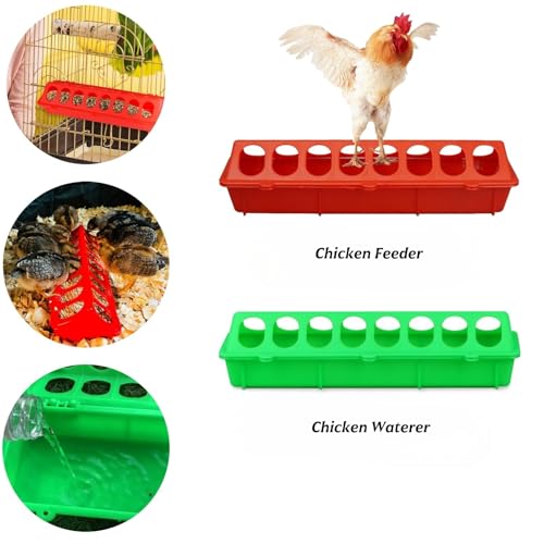 2 Pack Chick Feeder Waterer 16 Holes Chicken Feeder No Waste Poultry Feeder