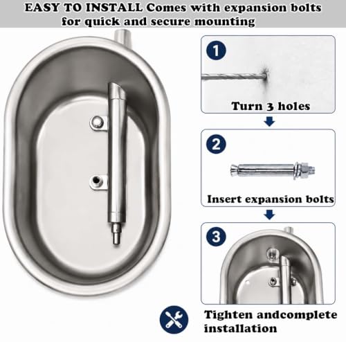 Large Stainless Steel Hog Waterer Bowl, Automatic Livestock Waterer with 1/2" Female NPT Connection, Heavy Duty 304 Stainless Steel Drinking Bowl for Pigs, Hogs, Swine and Farm Animals