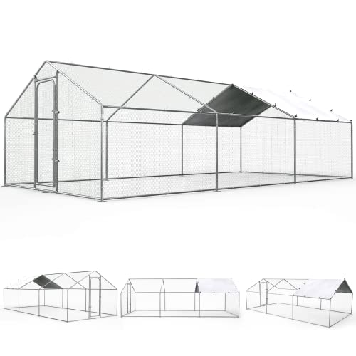 ORANLAND Large Metal Chicken Coop, 14.8x9.9x6.6ft Walk-in Chicken Runs with Cover, Spire Roof Chicken Pen with Security Lock, Outdoor Duck Rabbit Cage Poultry Pen for Backyard, Farm, Yard - size: 177.2"L x 118.2"W x 76.8"H