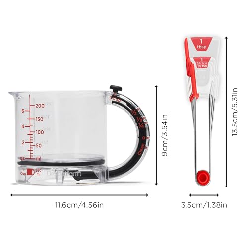 Dreamfarm Measuring Cup and Spoons Set | Upcup All-in-1 Scrape Up Measuring Cup and Levoons Self-Levelling Measuring Spoons for Baking and Cooking