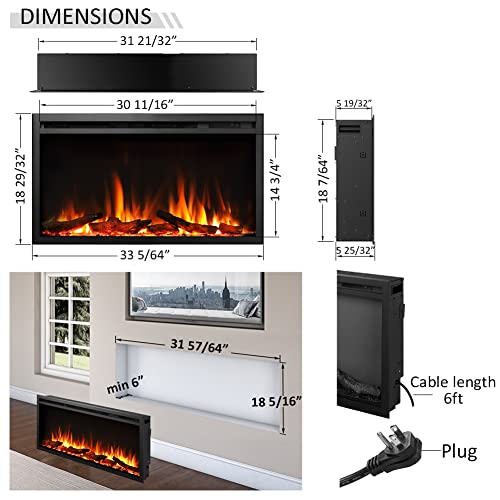 LegendFlame 33" W Austin in Wall Recessed & Wall Mounted Electric Fireplace… - size: 33" x 18.9"