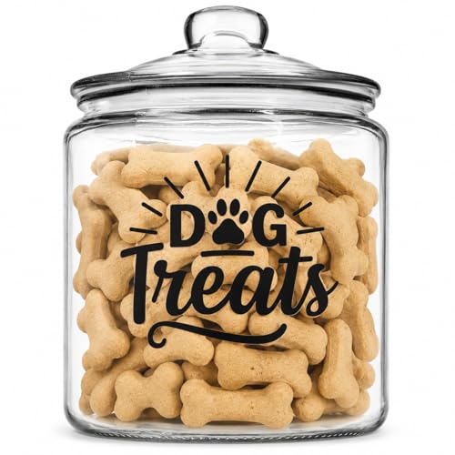 kitchentoolz 1-Gallon Glass Dog Treat Container Airtight – Large Countertop Dog Cookie Jar with Lid for Dog Treat Storage, Decorative Treat Jar & Dachshund Accessories - size: 1 Gallon