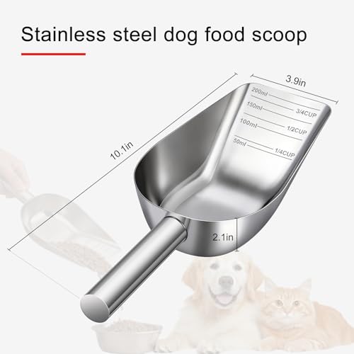 Pet Dog Food Scoop, 304 stainless steel material, 1 Cup Measuring Cup with Precision Scale Markings, Durable and Rust-Resistant