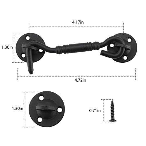 HOME MASTER HARDWARE Barn Door Hook and Eye Latch 4" Privacy Hook Lock Hardware Rust-Proof Gate Latch Cabin Hooks for Sliding Doors,Bathrooms,Outdoor,Windows,Bedrooms,Cabinet,2 Pack Black with Screws - size: 2 Pack