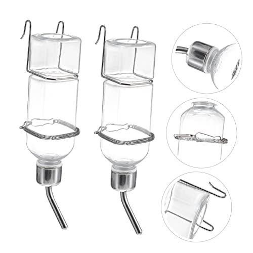 Yardwe Guinea Pig Water Bottle 2 Pcs, Hanging Small Animal Water Dispenser with Stainless Steel Drinking Tube for Rabbits, Hamsters and Ferrets, Transparent