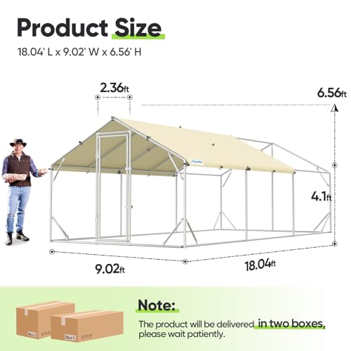 Quictent Premium Large Metal Chicken Coop Run Upgraded with Reinforced Hardware Cloth & Galvanized Metal Tube, Walk-in Poultry Cage for Outdoor Yard Farm, Waterproof Cover, 19.7x9.8x6.6FT