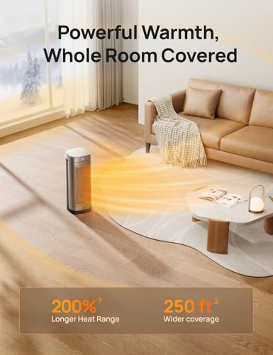 DREO Space Heaters for Indoor Use, Fast Heating Portable Heaters with Remote, Large PTC Ceramic Electric for Bedroom, 12H Timer, 70ยฐ Oscillation, Overheat Protection, 1500W Safety Heat for Home Office