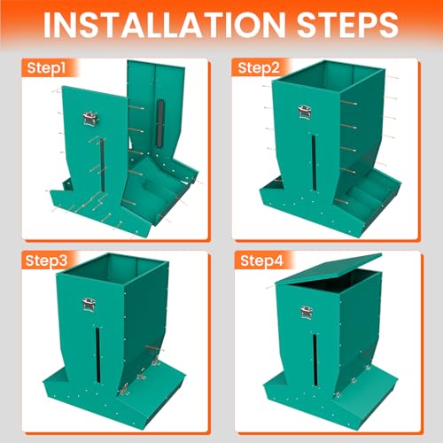 Pig Feeder, 4-Door Heavy Duty Galvanized Steel Hog Feeder,9 Bushels Capacity, Outdoor Pig Feeders with Visable Feed Design, Livestock Feeder for Barn, Farm, Feeding up to 20 Small Hogs, Green