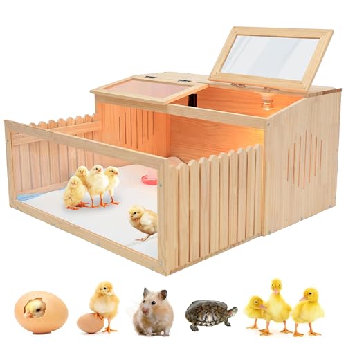 Large Chicken Brooder Box for Chick,Wooden Brooder Box 32" with Bulb Set and Thermometer - Accommodates Up to 25 Chicks-Ideal for Ducks,Quails,Hamsters,and Lizards(32x16x16 Inches)