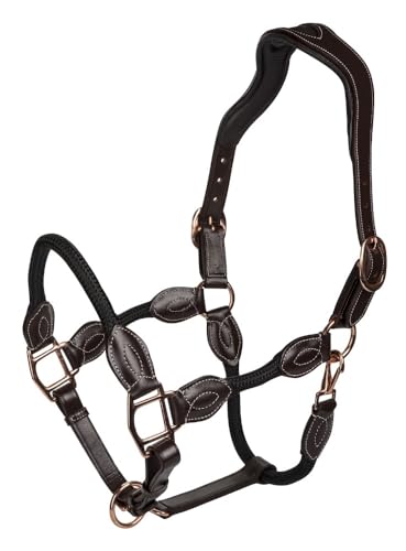 Henri de Rivel Ergonomic Leather Rope Halter - color: Havana/Black, size: O/S