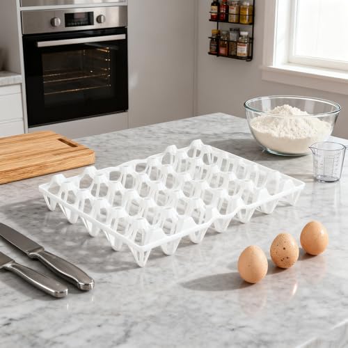 SINJEUN 15 Pack Plastic Egg Tray, 30 Cells Plastic Egg Flats, Stackable Egg Crates Holder for Storing, Sorting, and Shipping Eggs, White