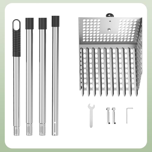 Stainless Steel Chicken Poop Scooper & Rake - Heavy-Duty 2-in-1 Sand Sifter Shovel with Long Handle Adjustable Length for Coops & Small Farms