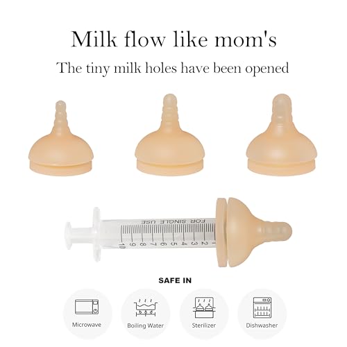 Doggiema Silicone Feeding Nipple and Syringes for Puppies and Other Animals Dongdong pet (4 Size Nipple+6 Syringes) - size: Replacement Nipple (4 Nipple+6 Syringes)