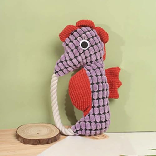 Pet Bite Resistant Teeth Grinding Pet Plush Toy Interactive Dog Toy - color: Purple seahorse