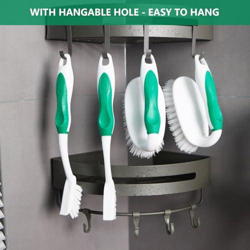 Scrub Brush Set, 4 Pack Deep Cleaning Brush Kit - 2 Scrub Brush, 2 Tile & Grout Brush with Built-in Scraper, Household Commercial Scrubber for Floor, Shower, Pool Wall, Tub (Green) - color: Green