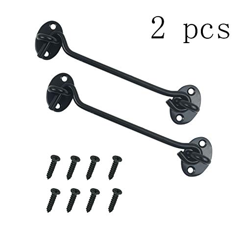 2PCS 6 Inch Stainless Steel Barn Door Hook and Eye Latch - Black, Long Privacy Cabin Swivel Window Hook, Heavy Duty Gate Latch Holder Easy Lock - for Sliding Door, Garage, Shed, Window - size: 6 Inch - Black