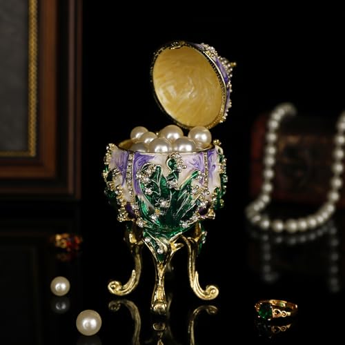 QIFU Hand Painted Purple Faberge Egg Style Enamel Trinket Box, Unique Gift for Family - color: Purple
