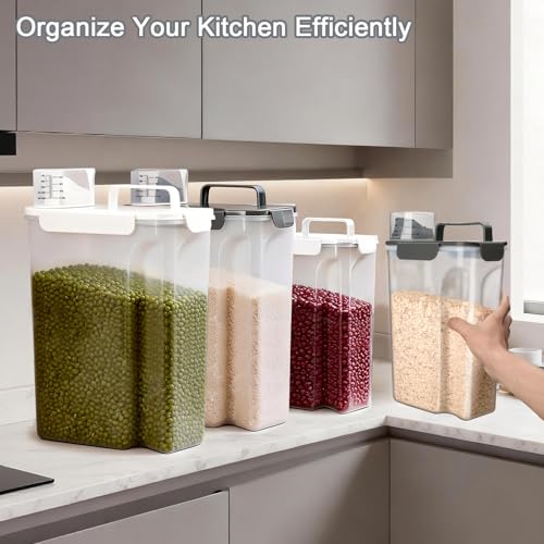 Komzon Rice Storage Containers, Rice dispenser with Pouring Spout Portable Handle for Flour, Pasta, Grain and Baking, Pet Dog Cat Bird Food Container 20 LB Grey - color: 20lb Grey