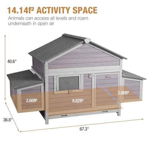 Large Chicken Coop for Outdoor- Poultry Cage with Two Nesting Boxes, and Asphalt Waterproof Roof