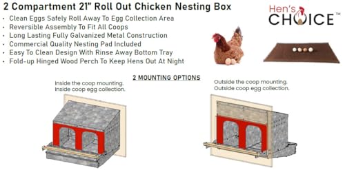 Hen's Choice™ - Reversible Roll Out Nest Box for Chickens | Roll Away Nest Box | 2 Compartment 21" | Heavy Duty Galvanized - size: Medium 21"