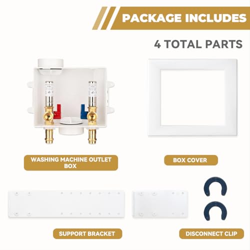 Press Washing Machine Outlet Box with Stainless Steel Water Hammer Arrestor, Center Drain, 1/2 Inch Press (Copper Pipe Only, Press Tool Required) x 3/4 Inch MHT, Washer Faucet Recessed Box - color: PRESS/SS Arrestor