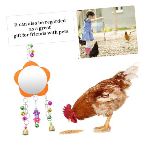 Generic Chicken Mirror with Bell for Birds and Poultry Acrylic Hanging Mirror for Roosters Hens Parrots Interactive Pet Cage Accessory for Fun and Entertainment