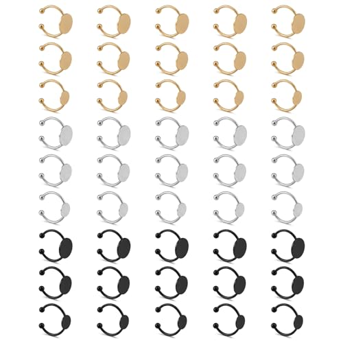 45 Pcs Adjustable Ring Blanks Stainless Steel, Flat Pad Tray Ring Base for DIY Jewelry Making, Open Band Fit Most Sizes, Durable Craft Findings Set for Resin Cabochon Gem Settings Gold Silver