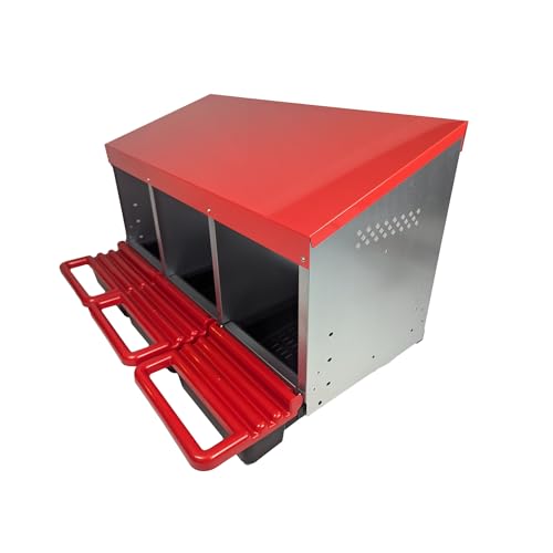 Hen's Choice™ - Reverse Roll Out Chicken Nest Box | Reversible Roll Away Nest Box | 3 Hole (Red)