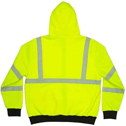 North 15 Men’s High Visibility Safety Hooded Sweatshirt, Bonded, Sherpa Lined - color: Saftey Yellow, size: Large