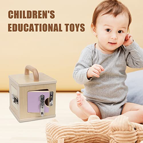 Montessori Wooden Lock Box with 4 Doors — Fine Motor Skills Activity Board for Toddlers 1-4, Problem Solving Toy with Different Lock Mechanisms, Natural Beech Wood Educational Gift