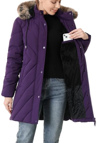 Women's Winter Coat Long Puffer Jacket - Waterproof Warm Thickened Snow Coat for Women - color: Purple, size: Small