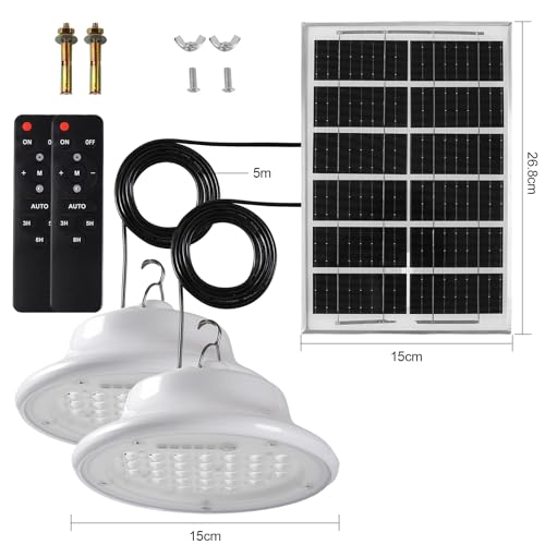 Solar Shed Pendant Light Auto Dusk to Dawn Solar Light Day and Night Indoor and Outdoor with Remote Control for Barn, Garden, Yard, Gazebo,Patio,Tent,Chicken Coop, Cattle Pen, Pigsty(2 Lamps) - color: Dual light