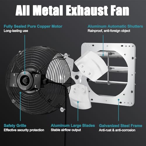 10 Inch Upgraded Shutter Exhaust Fan with Speed Controller & Thermostat, 820 CFM Wall Mounted Exhaust Fan, Ventilation Attic Fans for Greenhouse, Garage, Warehouse, Shed, Basement, Chicken Coop - size: 10 Inch Shutter Exhaust Fan