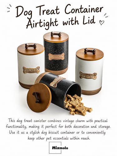 Miamolo Airtight Dog Treat Container, Dog Food Storage Container, Ceramic Dog Treat Jar with Wood Lid and Handle, Pet Treats Canister for Countertop, Farmhouse Gift for Dog Lovers, Bone Glinting White - color: Bone Glinting White