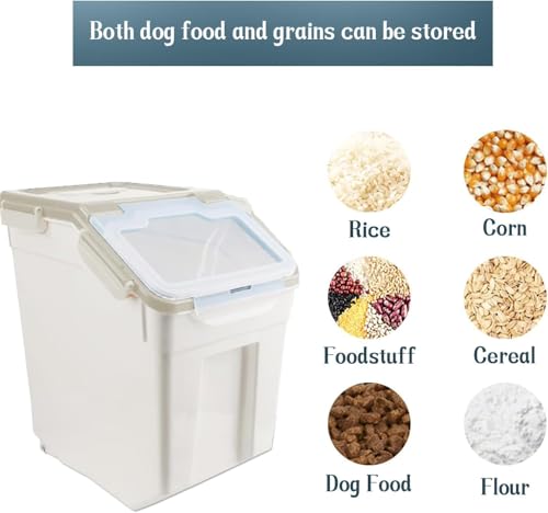 RUIAN 2Pcs Large Flour Storage Container Bin 50Lb Airtight Rice Storage Containers with Wheels Seal Locking Lid, BPA Free with Measuring Cup&Scoop for Flour, Rice, Grain 100LBS Total (Grey) - color: Gray 2Pack 50Lb