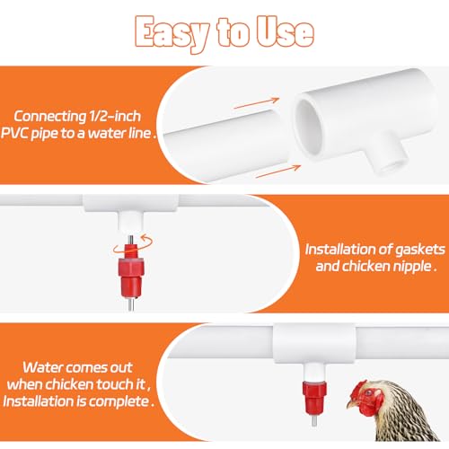 10Pcs Chicken Water Nipples, Chicken Nipple+Tee Waterer Kit, Automatic Poulrty Drinking, Quail, Duck, Geese, Turkeys