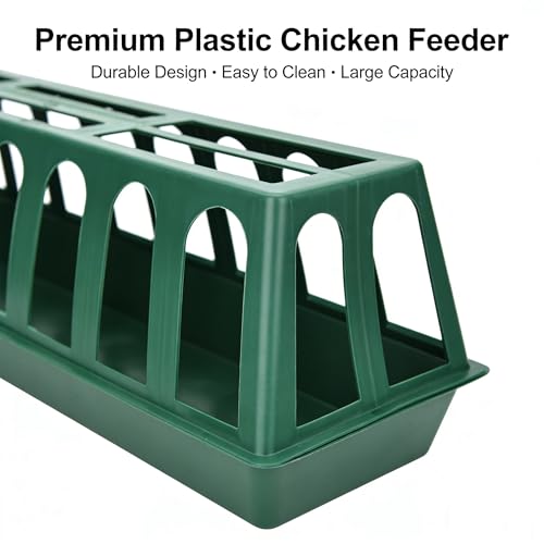 COZIWOW Plastic Poultry Feeder Rack, No-Waste Chicken Feeder with 12 Feeding Slots, Heavy-Duty Green Feeding Trough for Chickens, Ducks, Geese, and Small Poultry, Farm & Backyard Poultry Supplies