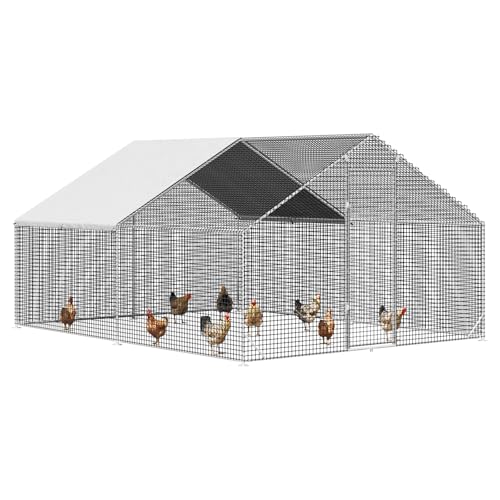 Large Walk-in Chicken Coop with Chicken Run, Galvanized Poultry Enclosure with Waterproof Anti-UV Cover and Security Lock, Ideal for Rabbit, Duck, Backyard and Farm Yard,13.1'x 9.8'x 6.6' - size: 157.7"L x 117.6"W x 78.7"H