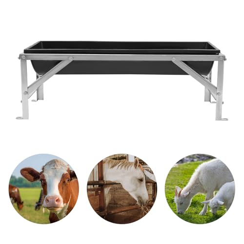 Large Capacity Livestock Feeder, 40in Long 9.25Gal Stainless Steel Feeder with Detachable PP Trough, Heavy-Duty Feed Trough with Stand, for Horse, Goat, Sheep, Cattle, Cow, Pig, Alpaca (Black) - color: Black